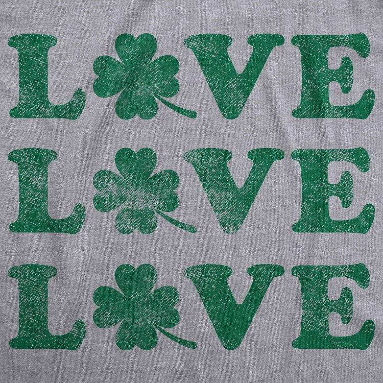 Funny Light Heather Grey Love Shamrock Womens T Shirt Nerdy Saint Patrick's Day Tee