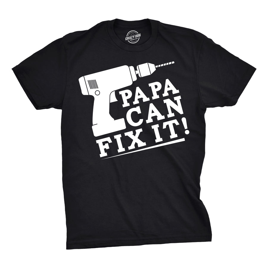 Funny Black Papa Can Fix It Mens T Shirt Nerdy Father's Day Tee