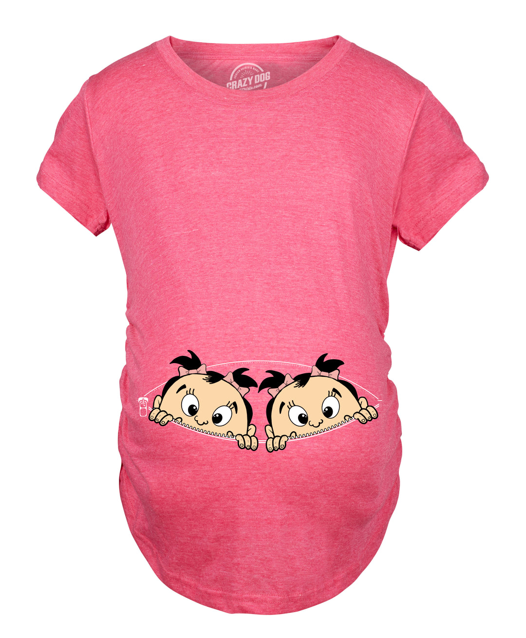 Funny Dark Heather Grey Peeking Twin Girls Maternity T Shirt Nerdy Peeking Tee