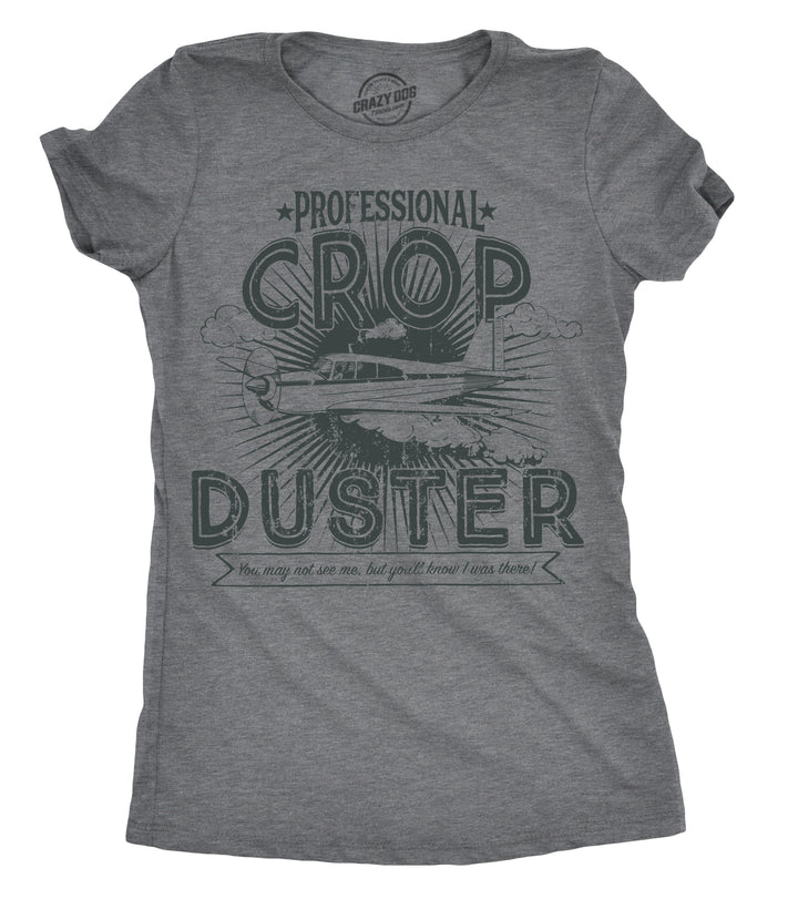 Funny Dark Heather Grey Professional Crop Duster Womens T Shirt Nerdy toilet Tee