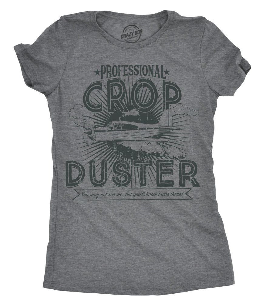 Funny Dark Heather Grey Professional Crop Duster Womens T Shirt Nerdy toilet Tee