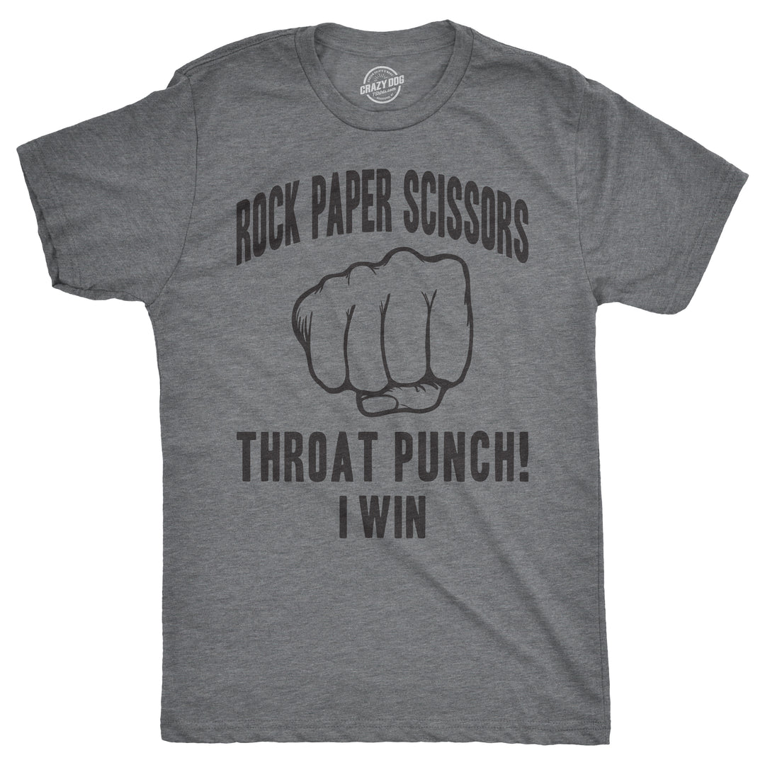 Funny Dark Heather Grey Rock Paper Scissors Throat Punch Mens T Shirt Nerdy Sarcastic Tee