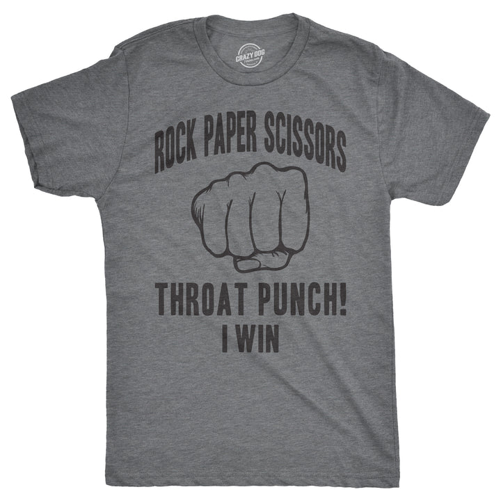 Funny Dark Heather Grey Rock Paper Scissors Throat Punch Mens T Shirt Nerdy Sarcastic Tee