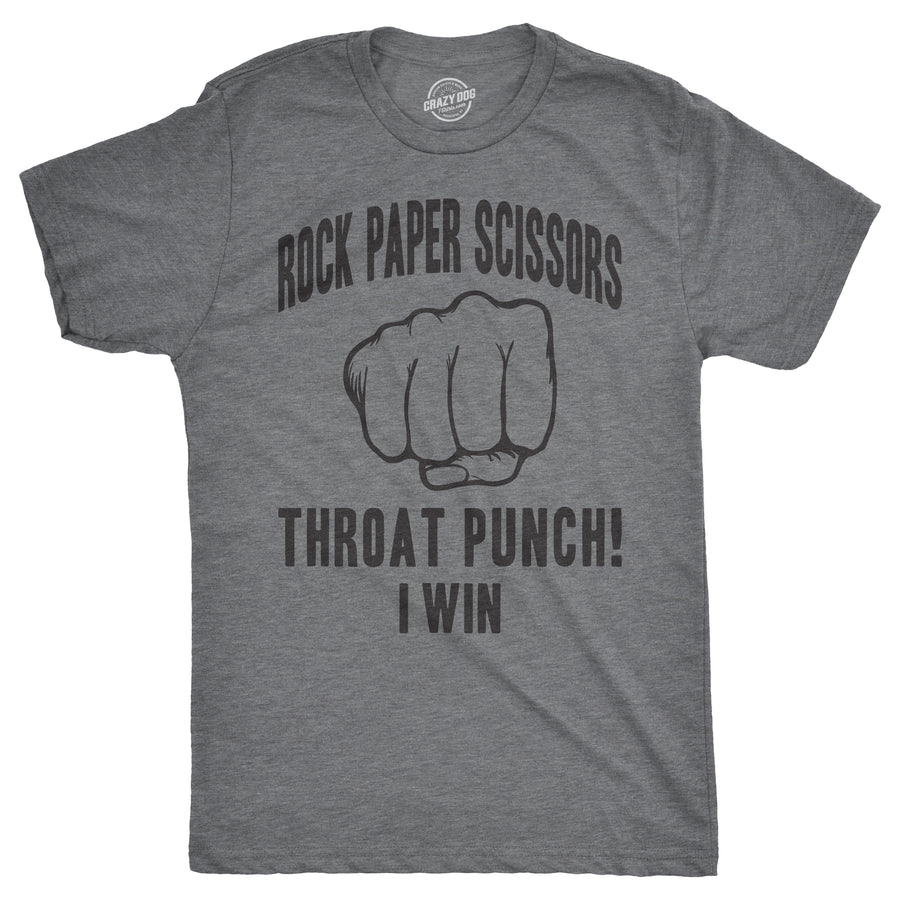 Funny Dark Heather Grey Rock Paper Scissors Throat Punch Mens T Shirt Nerdy Sarcastic Tee