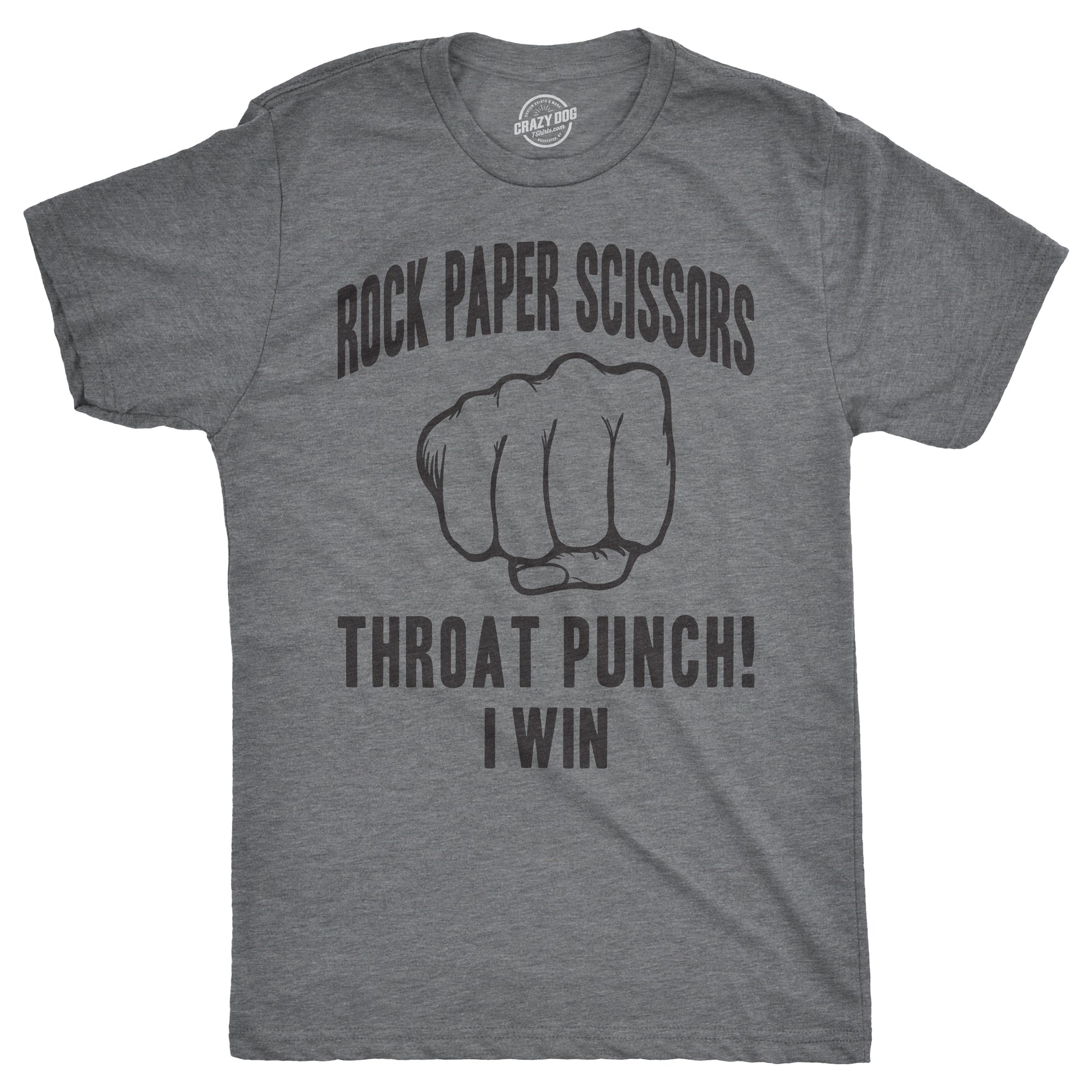 Funny Light Heather Grey Rock Paper Scissors Throat Punch Mens T Shirt Nerdy Sarcastic Tee