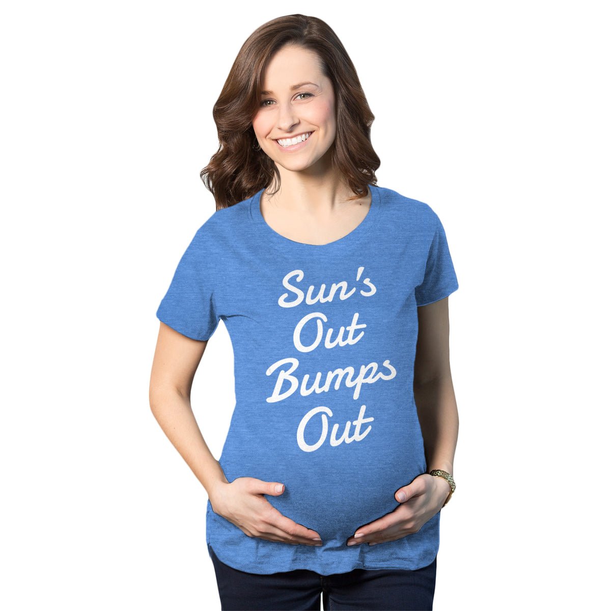 Funny Heather Light Blue Sun&#39;s Out Bump&#39;s Out Maternity T Shirt Nerdy vacation Tee