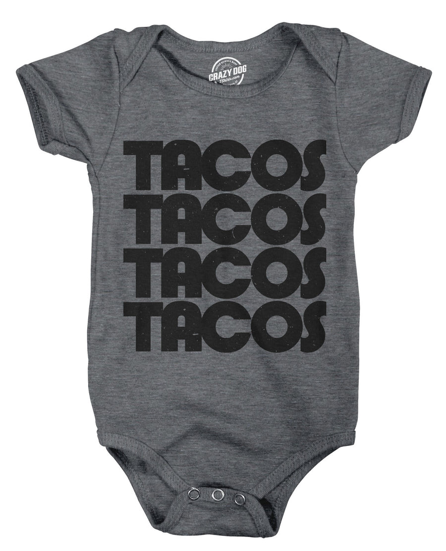 Funny Dark Heather Grey Tacos Tacos Tacos Onesie Nerdy Cinco De Mayo Food Tee