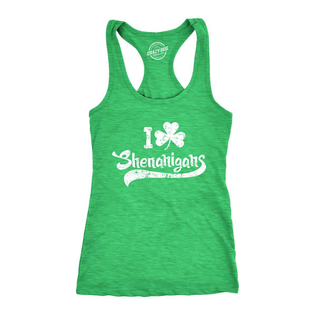 Funny Heather Green I Clover Shenanigans Womens Tank Top Nerdy Saint Patrick&#39;s Day Drinking Tee
