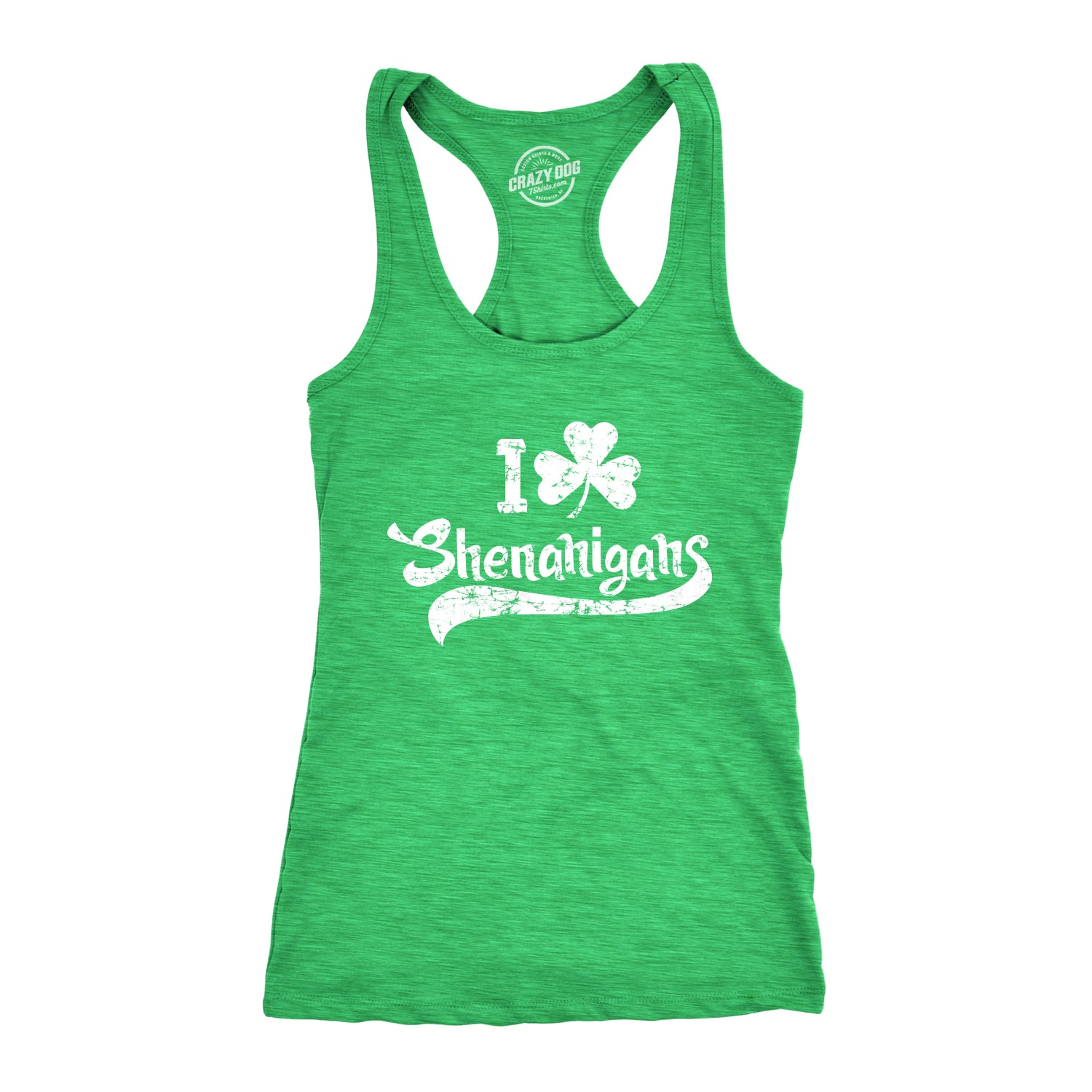 Funny Heather Green I Clover Shenanigans Womens Tank Top Nerdy Saint Patrick's Day Drinking Tee