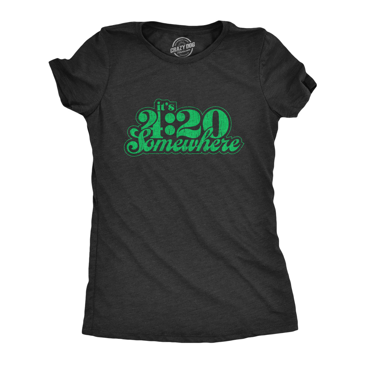 Funny Heather Black It&#39;s 4:20 Somewhere Womens T Shirt Nerdy 420 Tee