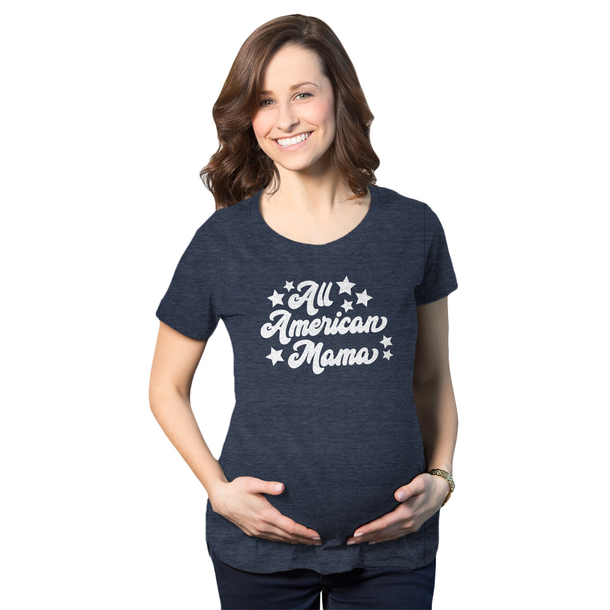 Funny Heather Navy All American Mama Maternity T Shirt Nerdy Fourth of July Political Tee