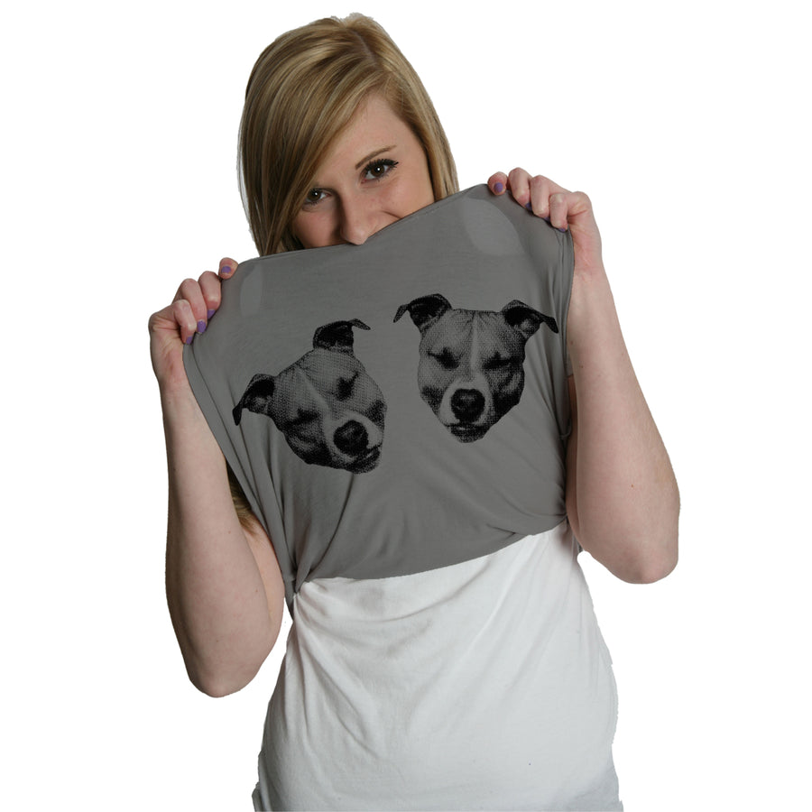 Funny Light Heather Grey Ask Me About My Pitties Womens T Shirt Nerdy Dog Flip Tee