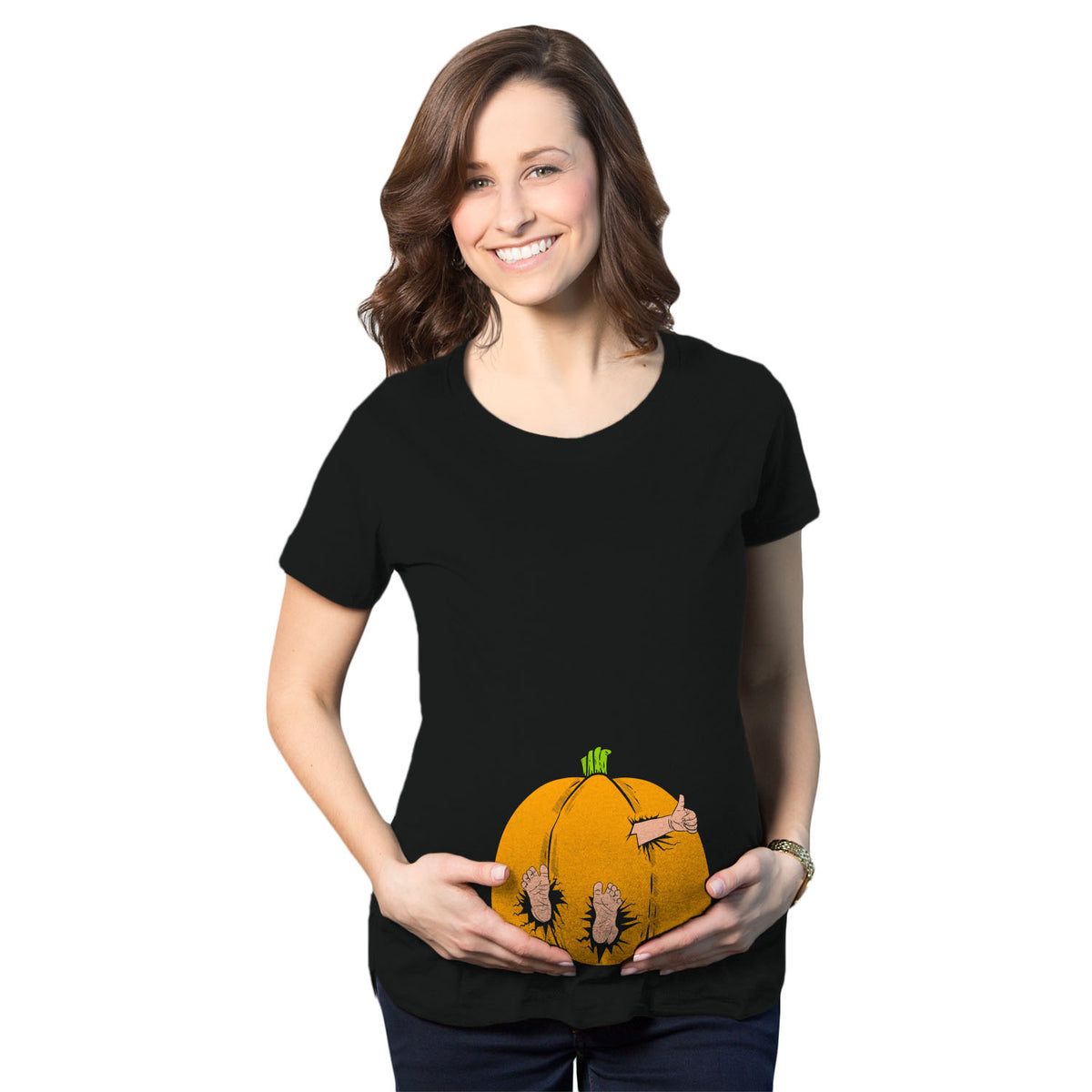 Funny Heather Black Baby In A Pumpkin Maternity T Shirt Nerdy Halloween Tee
