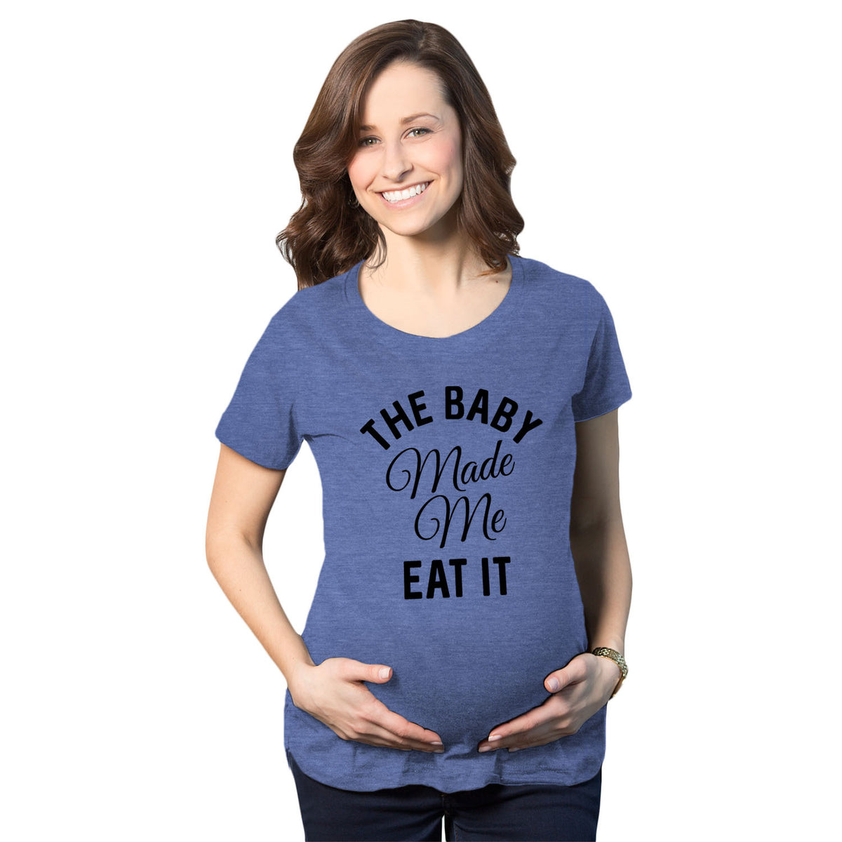 Funny Heather Light Blue The Baby Made Me Eat It Maternity T Shirt Nerdy Food Tee