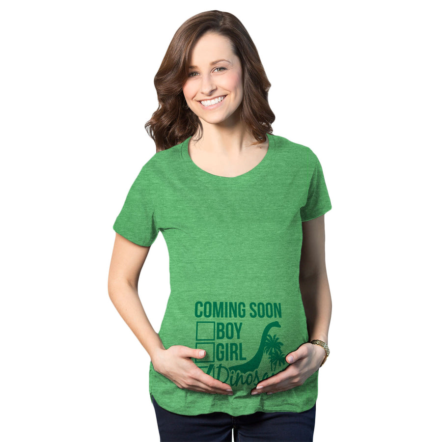Funny Heather Green Coming Soon: Dinosaur Maternity T Shirt Nerdy Dinosaur Tee