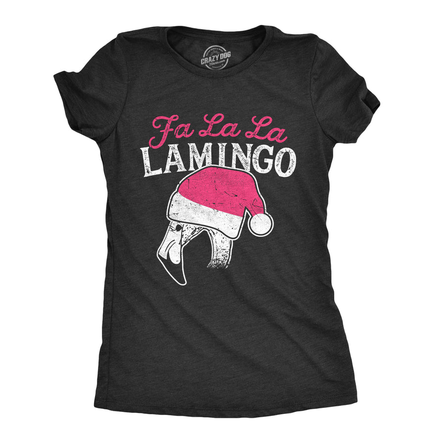 Funny Heather Black Fa La La Lamingo Womens T Shirt Nerdy Christmas Tee