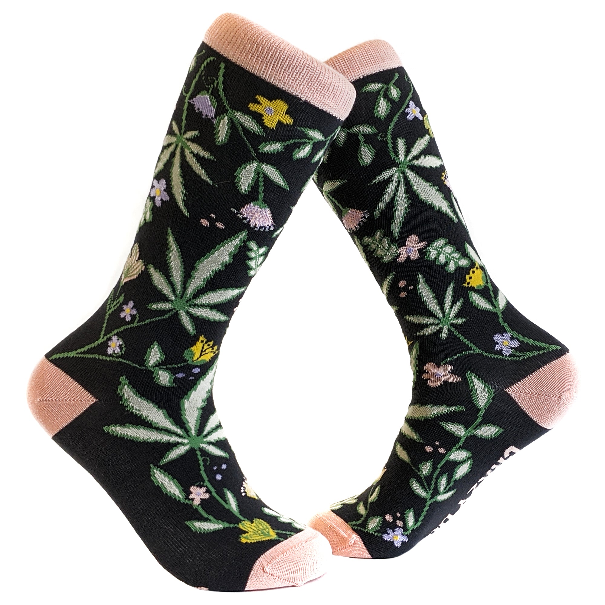 Funny Multi Women Flowers And Weed Sock Nerdy 420 Tee