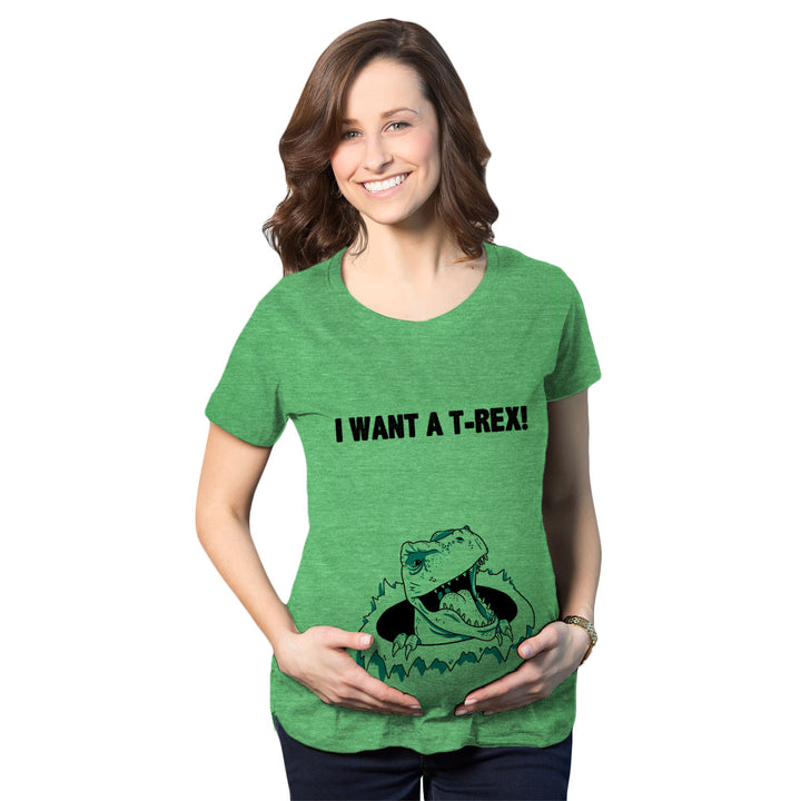 Funny Green Ask Me About My T-Rex Flip Maternity T Shirt Nerdy Dinosaur Tee