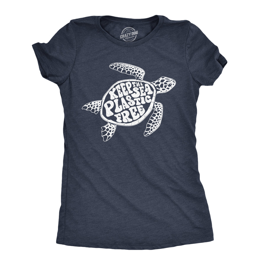 Funny Heather Navy Keep The Sea Plastic Fre Womens T Shirt Nerdy animal earth Tee