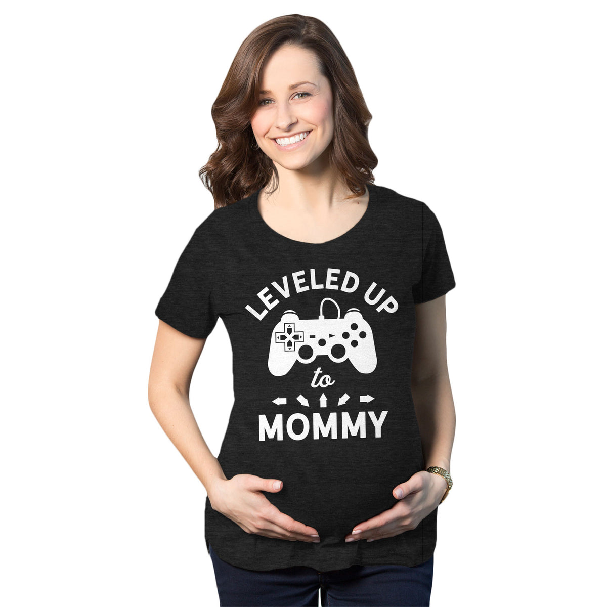 Funny Heather Black Leveled Up To Mommy Maternity T Shirt Nerdy Video Games Nerdy Tee