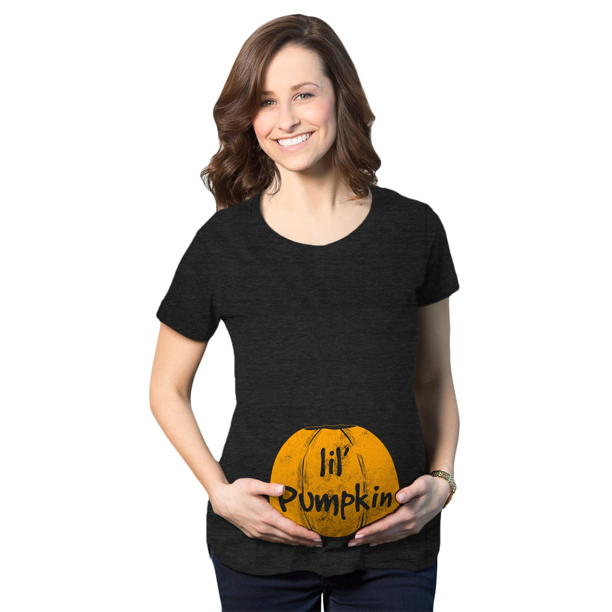 Funny Heather Black - Lil Pumpkin Lil Pumpkin Maternity T Shirt Nerdy Halloween Tee