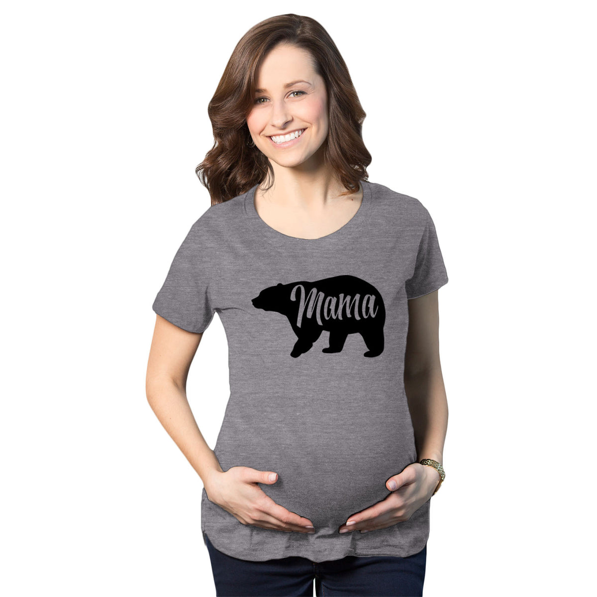 Funny Dark Heather Grey Mama Bear Maternity T Shirt Nerdy Mother&#39;s Day Animal Tee