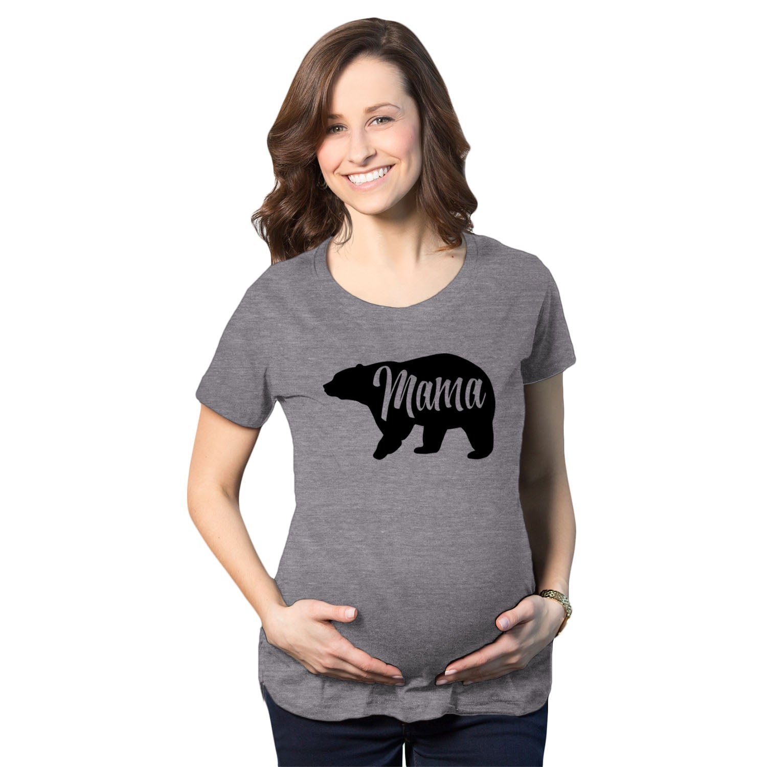 Funny Dark Heather Grey Mama Bear Maternity T Shirt Nerdy Mother's Day Animal Tee