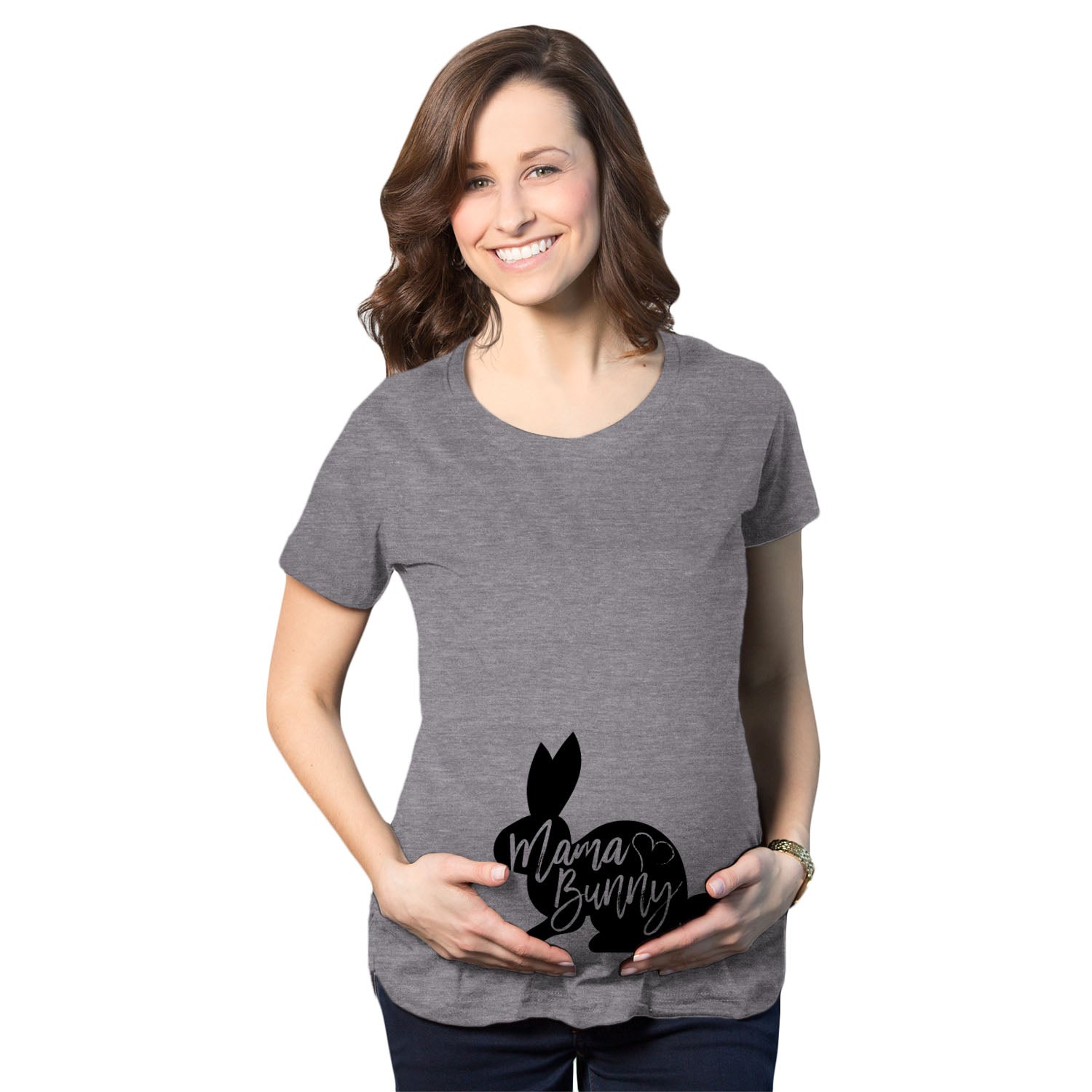 Funny Dark Heather Grey Mama Bunny Maternity T Shirt Nerdy Easter Animal Tee