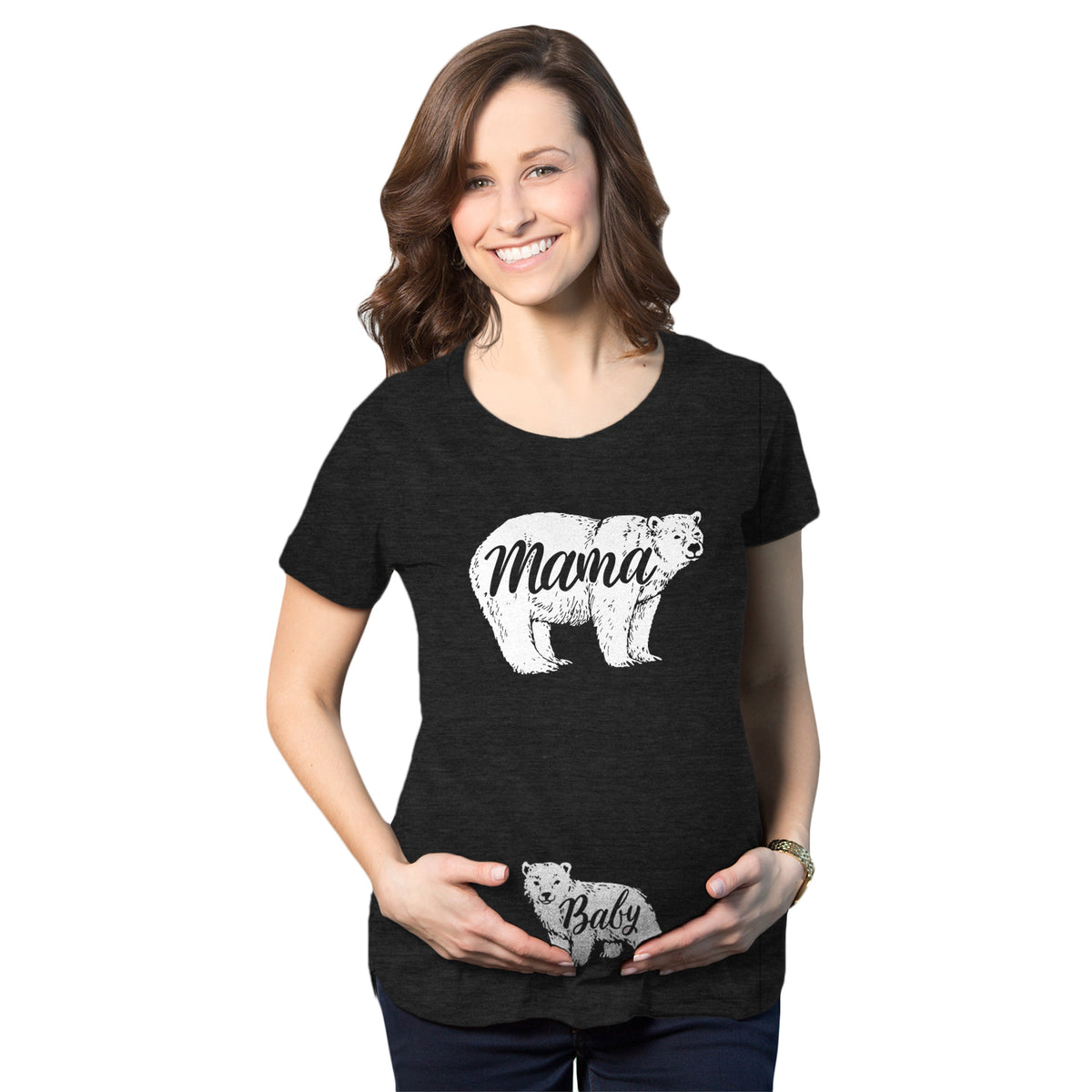 Funny Heather Black Mama And Baby Bear Maternity T Shirt Nerdy Mother&#39;s Day Tee