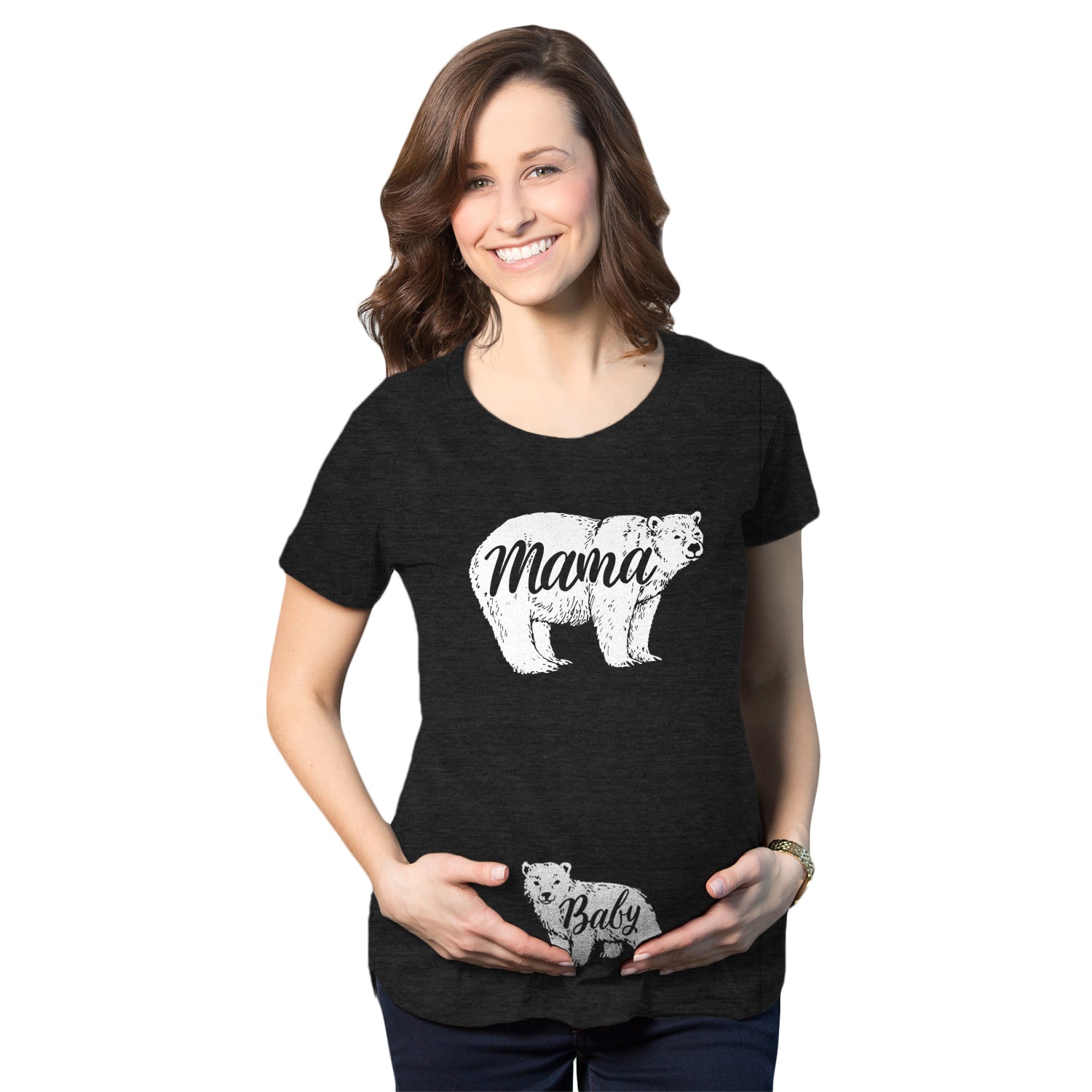 Funny Heather Black Mama And Baby Bear Maternity T Shirt Nerdy Mother's Day Tee