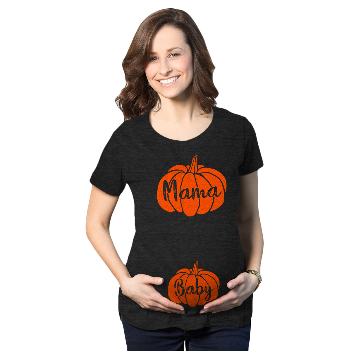 Funny Heather Black Mama Baby Pumpkin Maternity T Shirt Nerdy Halloween Mother&#39;s Day Tee