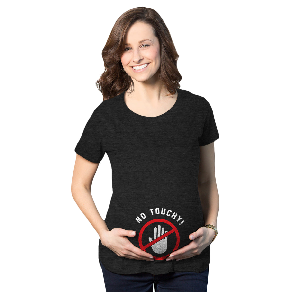 Funny Heather Black No Touchy Maternity T Shirt Nerdy Tee
