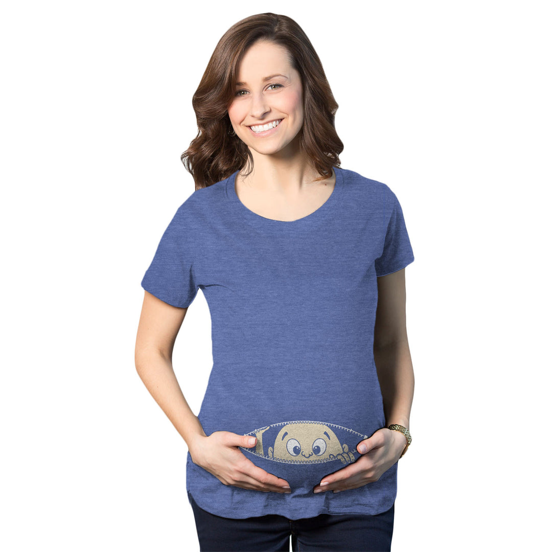 Funny Heather Royal Peeking Baby Maternity T Shirt Nerdy Peeking Tee