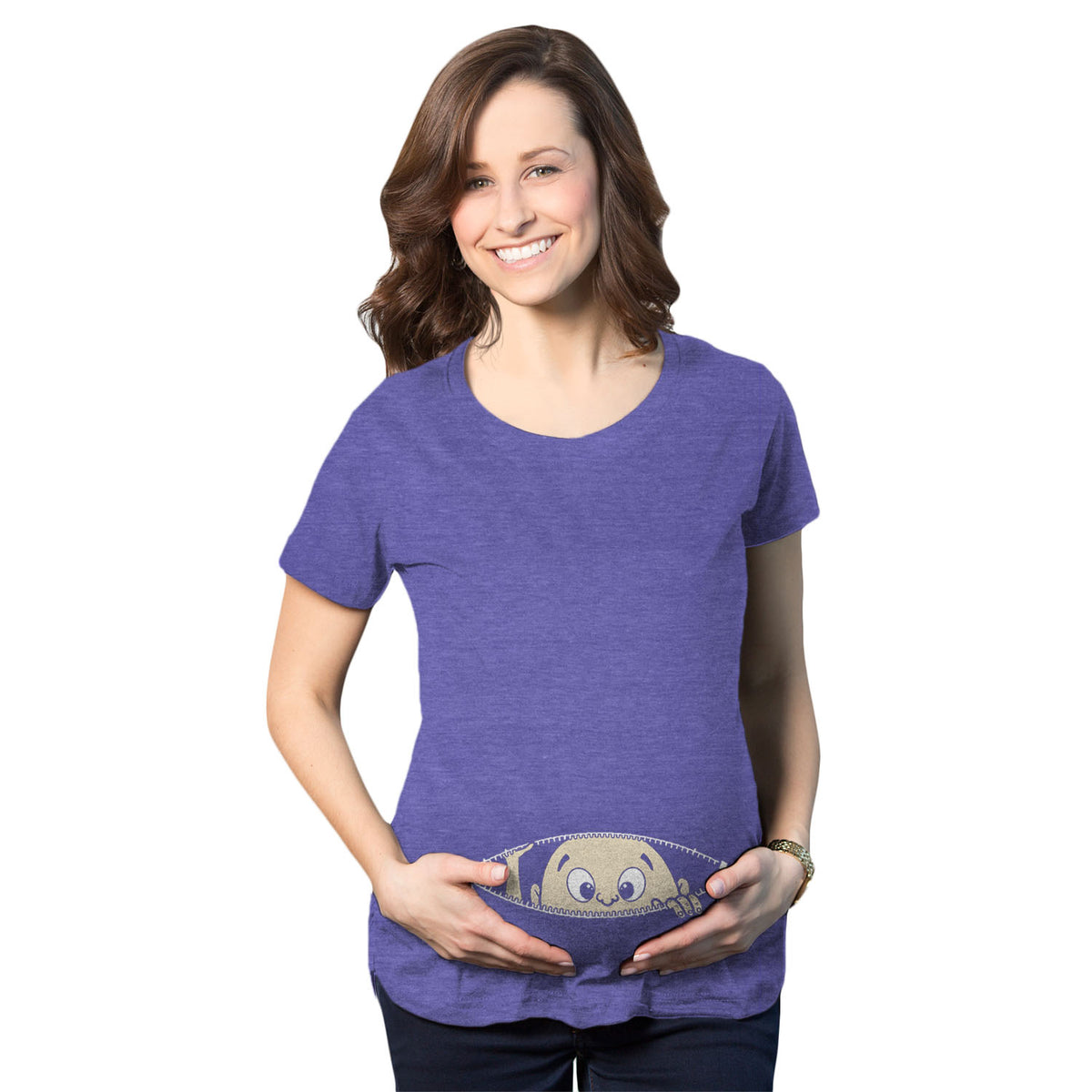 Funny Heather Purple Peeking Baby Maternity T Shirt Nerdy Peeking Tee