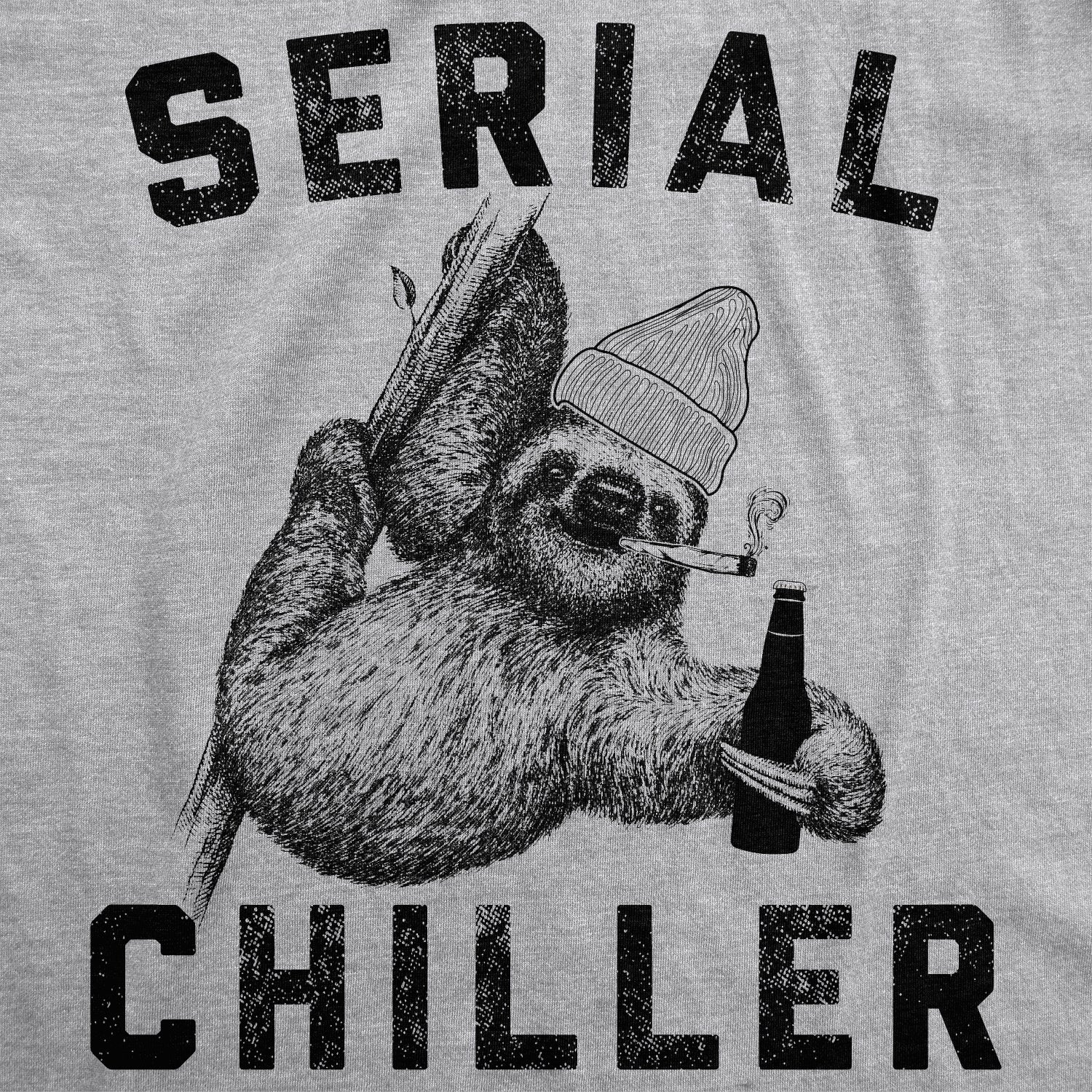 Funny Light Heather Grey Serial Chiller Mens T Shirt Nerdy 420 Beer animal Tee