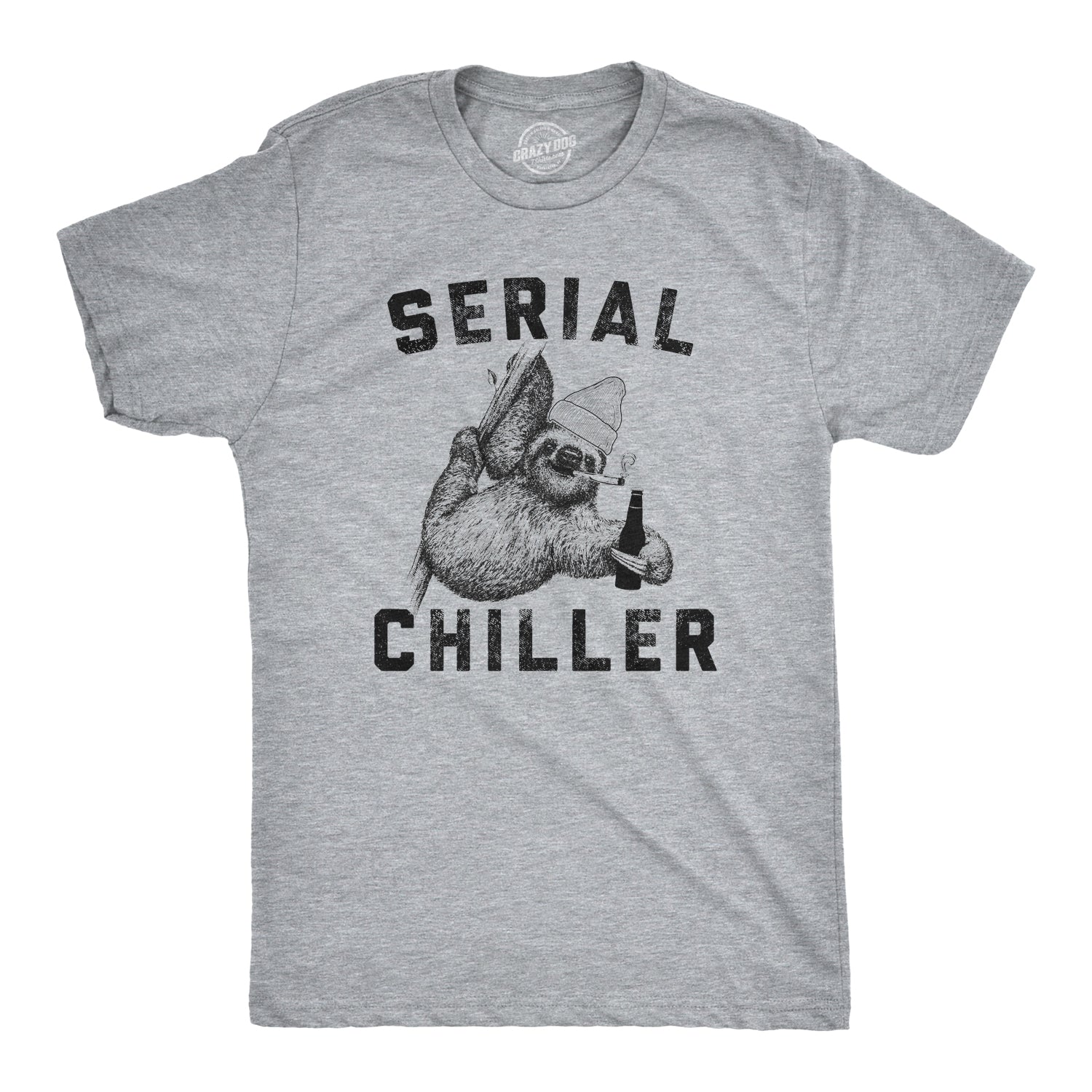 Funny Light Heather Grey Serial Chiller Mens T Shirt Nerdy 420 Beer animal Tee