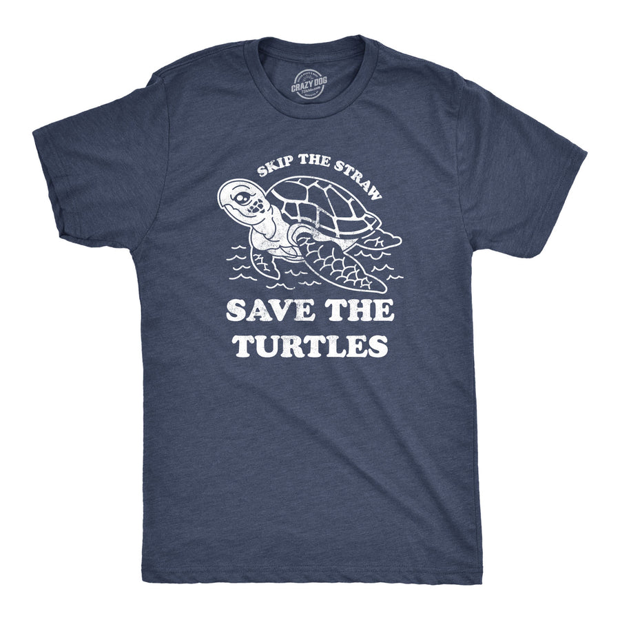 Funny Heather Navy Save The Turtles Mens T Shirt Nerdy animal earth Tee