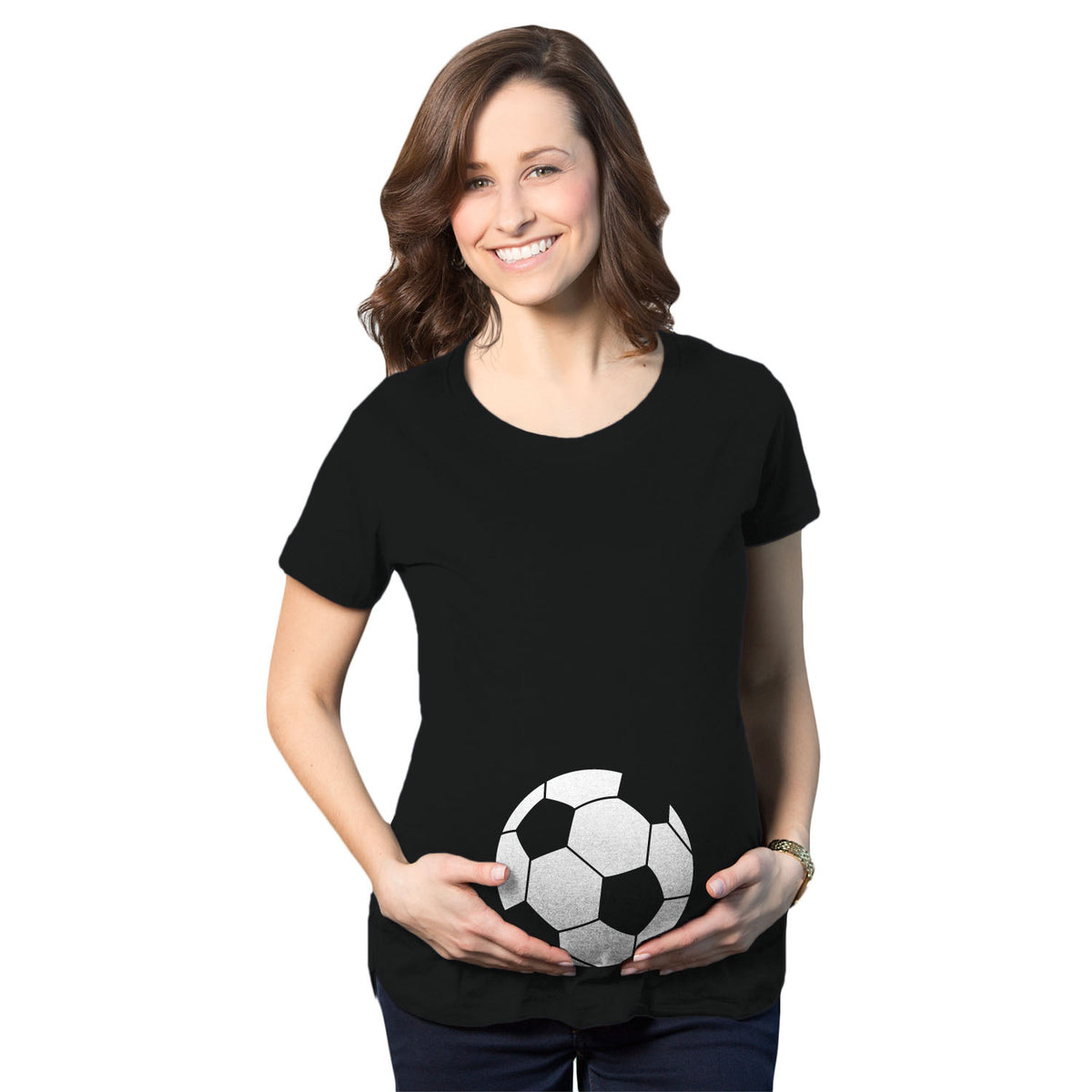 Funny Black Soccer Ball Maternity T Shirt Nerdy Soccer Tee