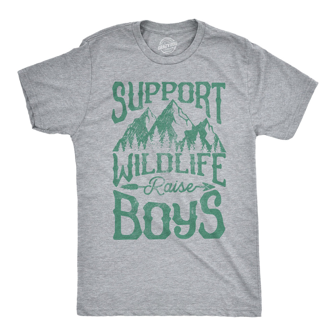 Funny Light Heather Grey Support Wildlife Raise Boys Mens T Shirt Nerdy Camping Tee