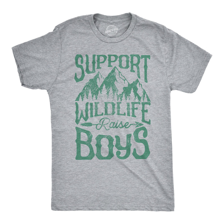 Funny Light Heather Grey Support Wildlife Raise Boys Mens T Shirt Nerdy Camping Tee