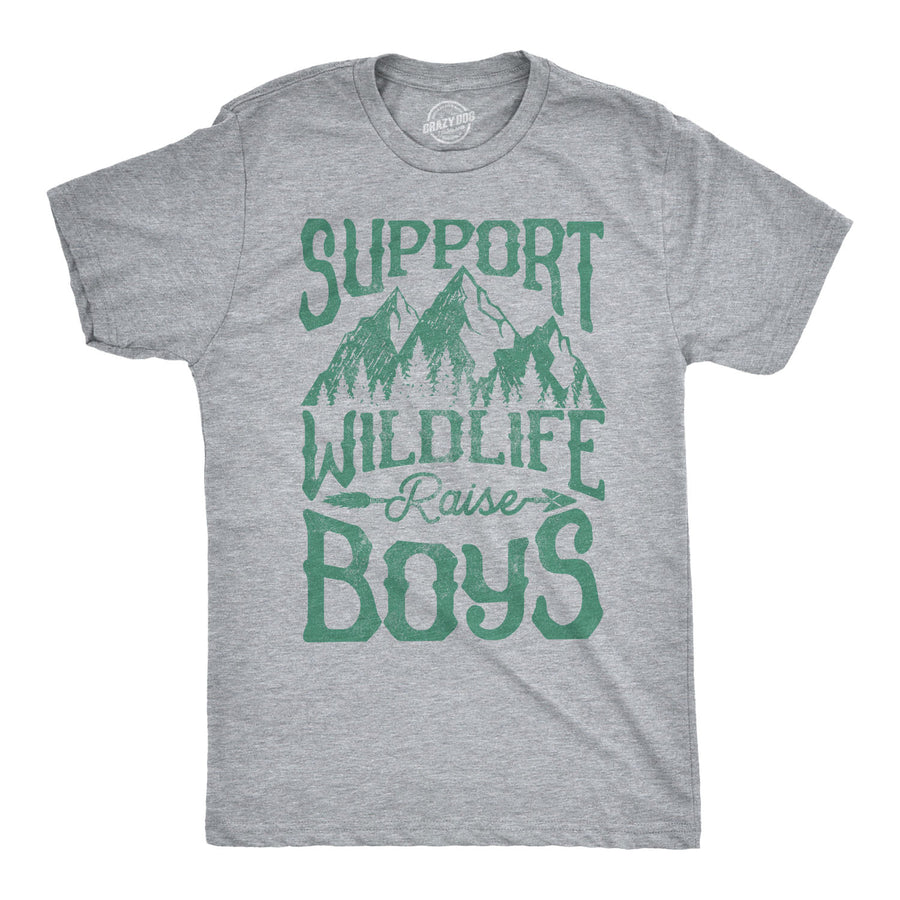 Funny Light Heather Grey Support Wildlife Raise Boys Mens T Shirt Nerdy Camping Tee