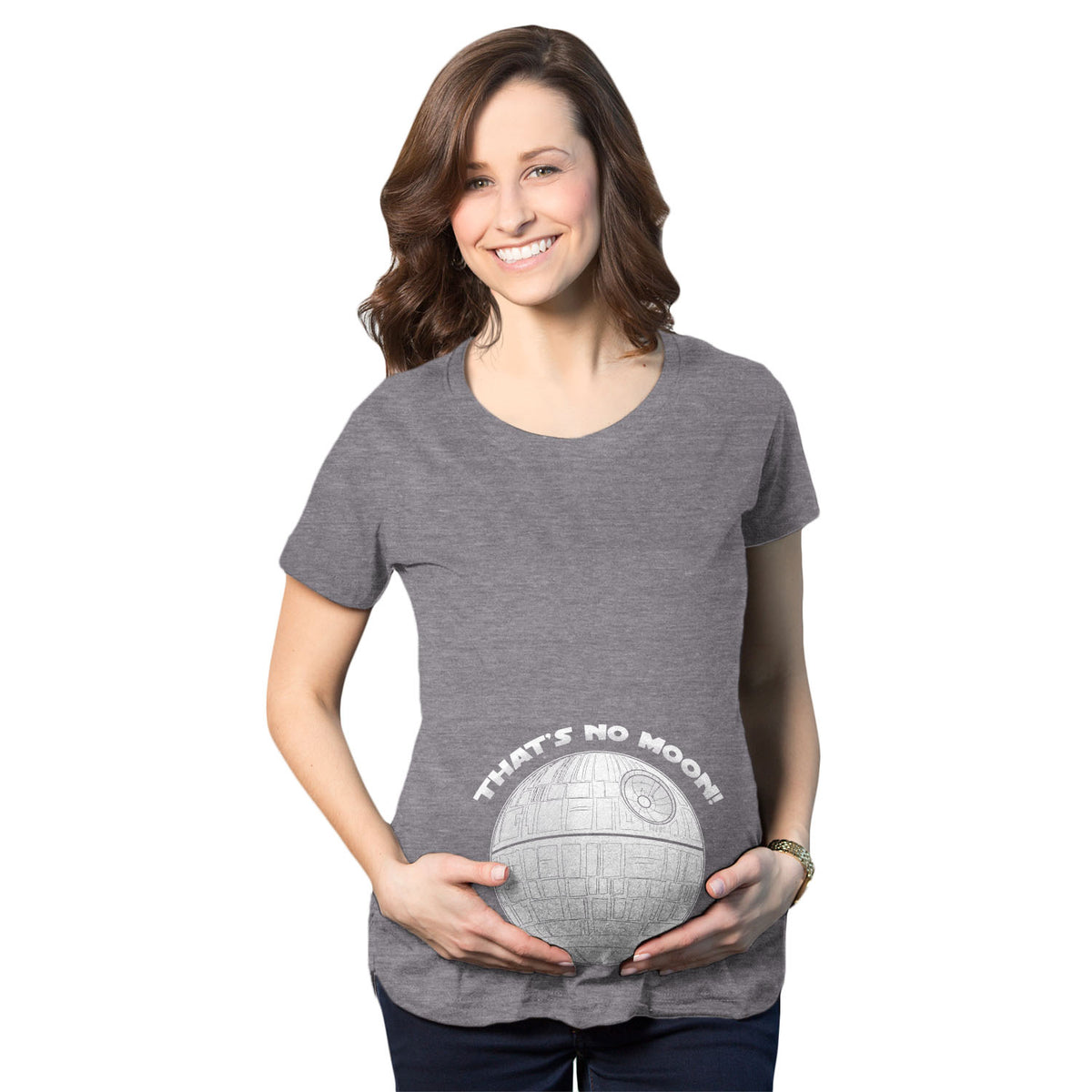 Funny Dark Heather Grey That&#39;s No Moon Maternity T Shirt Nerdy TV &amp; Movies Tee
