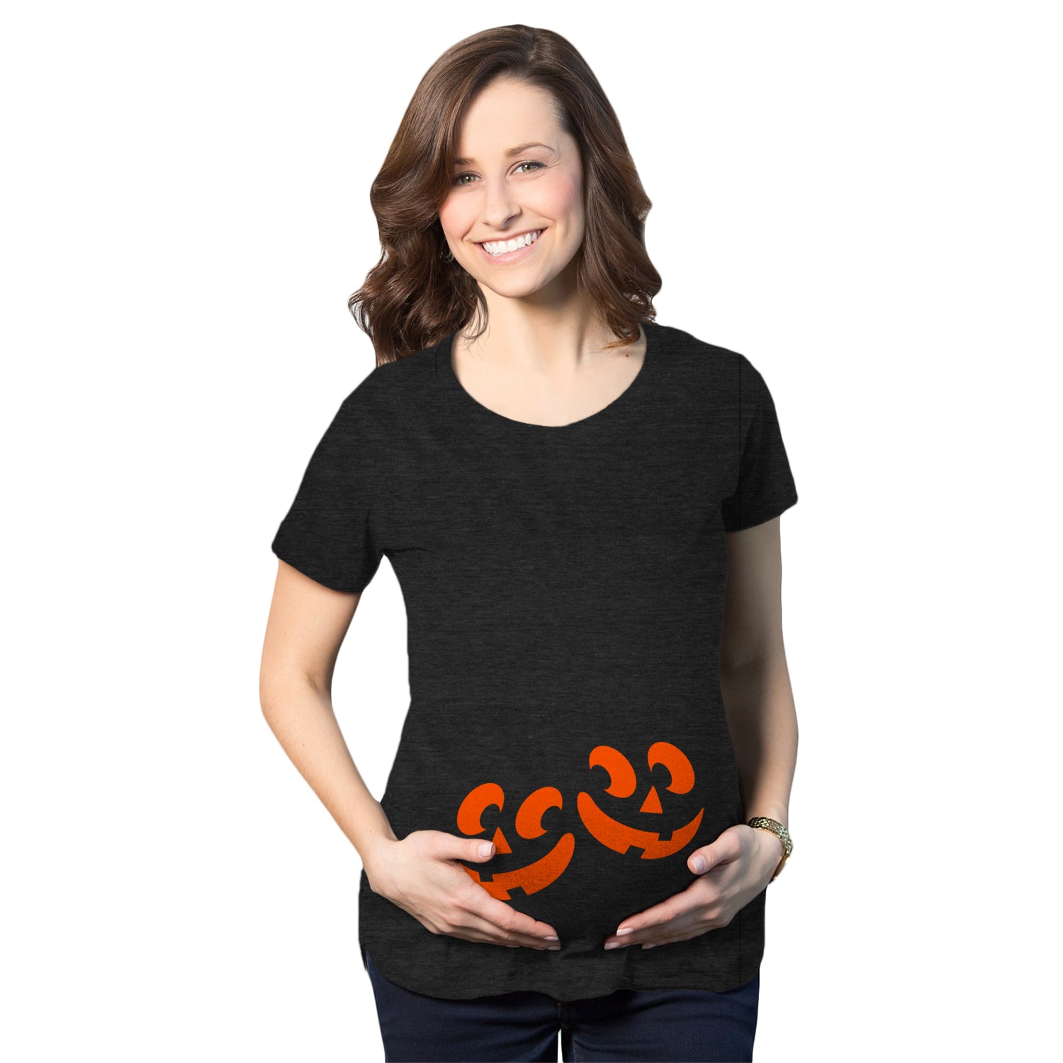 Funny Heather Black Twin Pumpkins Maternity T Shirt Nerdy Halloween Tee