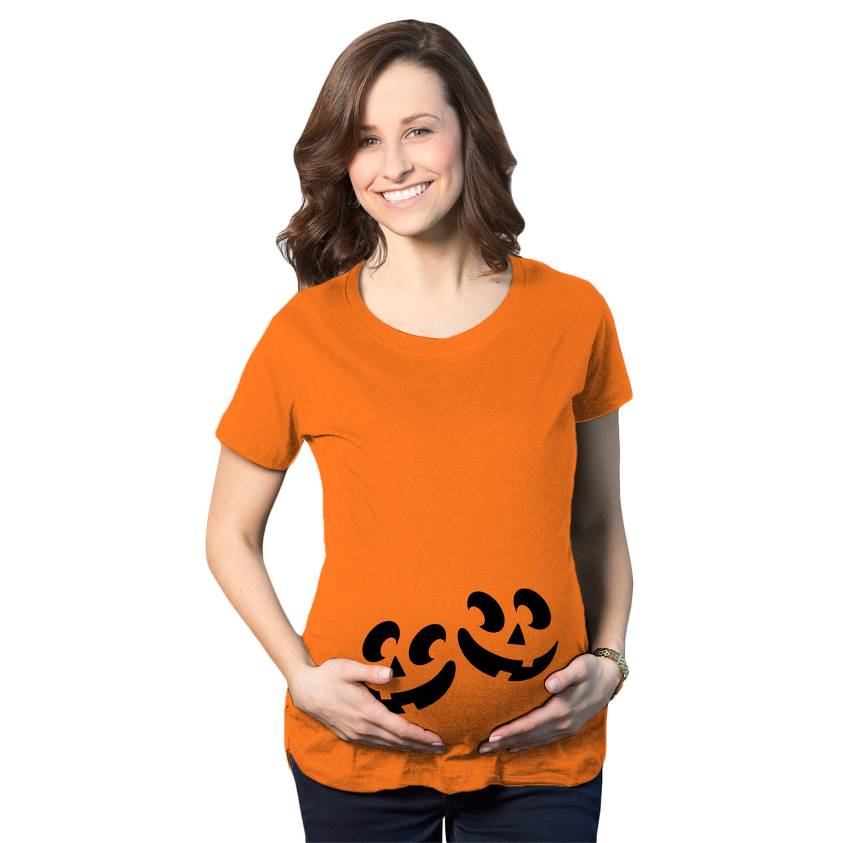 Funny Orange Twin Pumpkins Maternity T Shirt Nerdy Halloween Tee