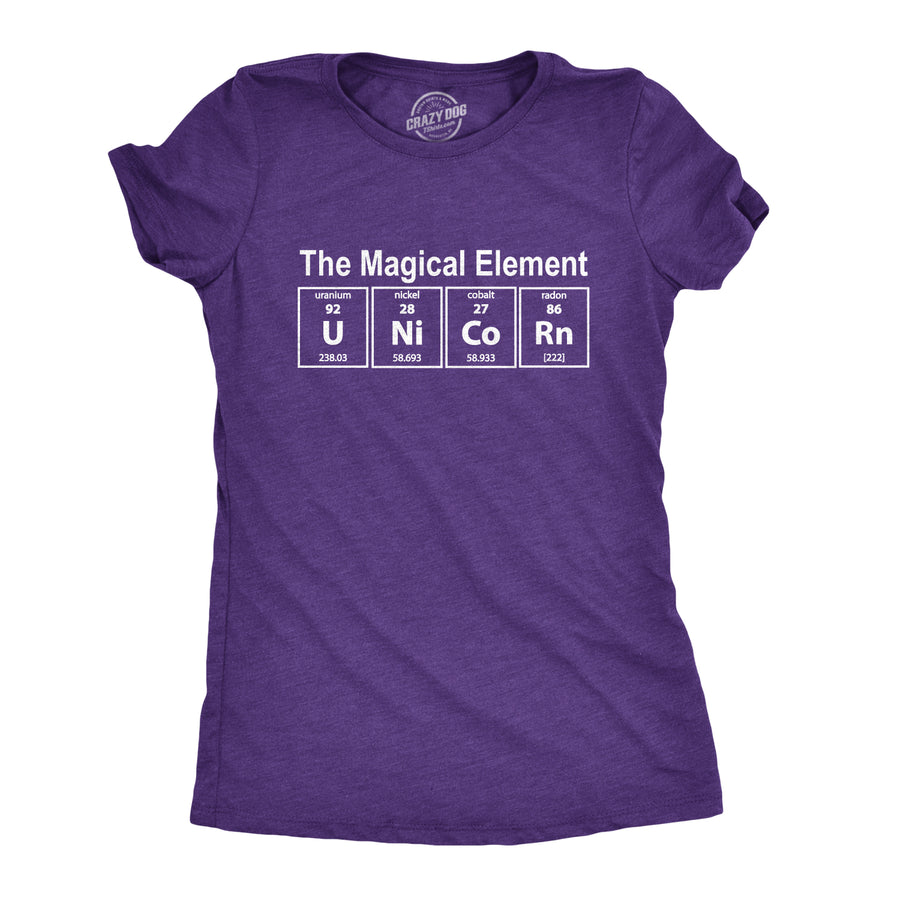 Funny Heather Purple Unicorn Element Womens T Shirt Nerdy Science Unicorn Tee