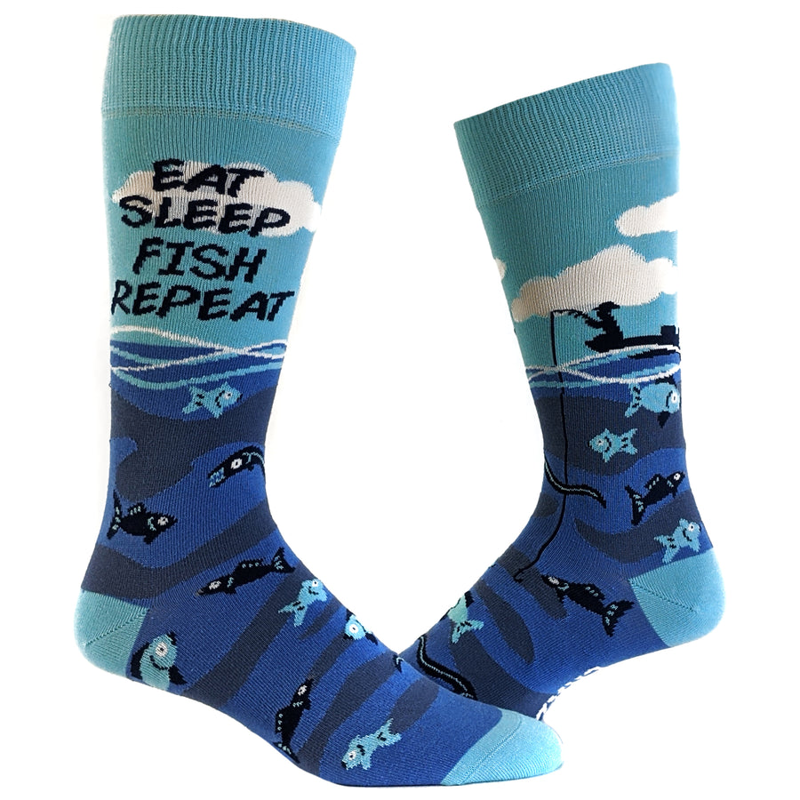 Funny Royal Mens Eat Sleep Fish Repeat Sock Nerdy Father's Day Fishing Tee