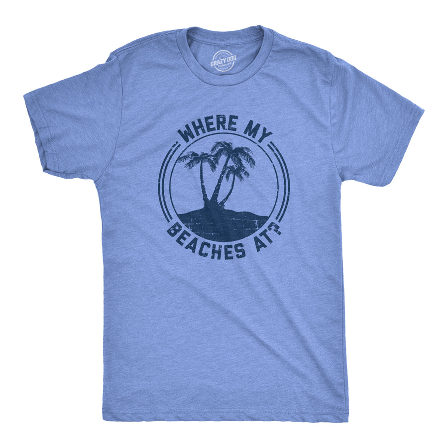 Funny Light Heather Blue - Beach Please Fun Summer Mens T Shirt Nerdy Vacation Tee