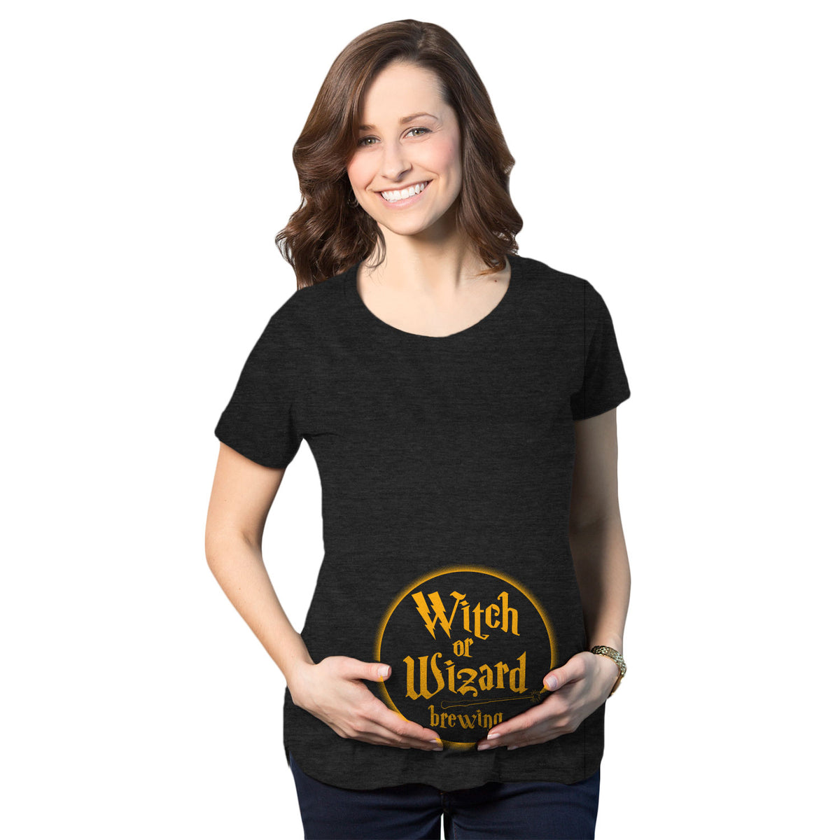 Funny Heather Black Witch Or Wizard Brewing Maternity T Shirt Nerdy Halloween TV &amp; Movies Tee