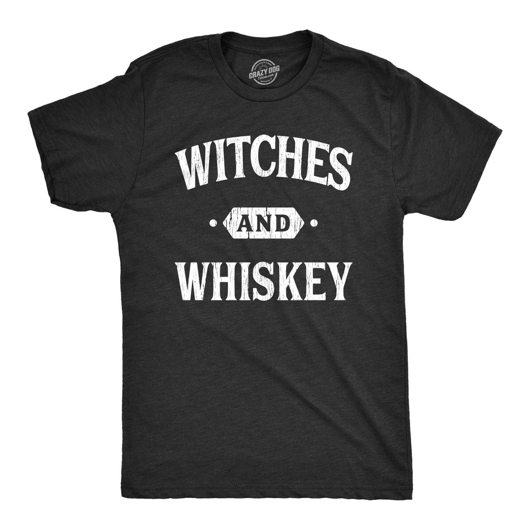 Funny Heather Black Witches And Whiskey Mens T Shirt Nerdy Halloween Drinking Liquor Tee