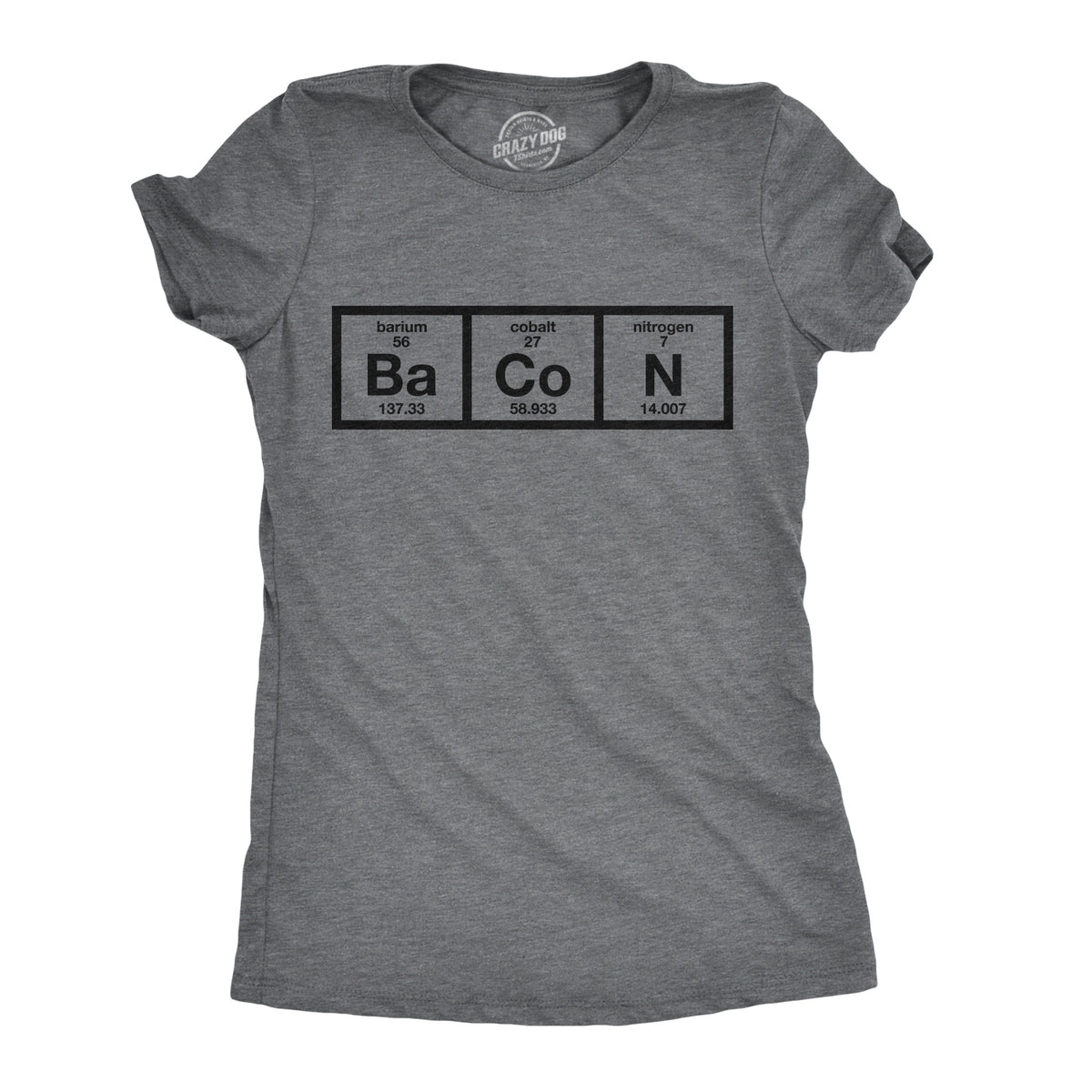 Funny Dark Heather Grey Chemistry Of Bacon Womens T Shirt Nerdy Science Food Tee